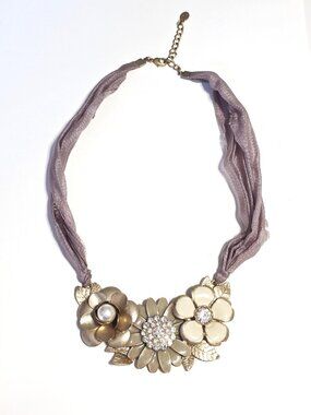 Accessorize London lavender ribbon & metal flower necklace Y2K